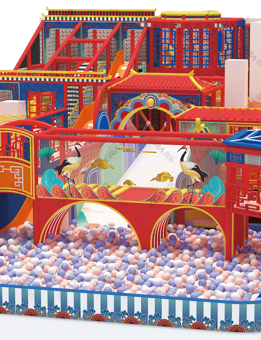 依照亲子乐园游乐项目的特点融入其中，充分发挥了国潮风元素的视觉冲击，呈现出一幅充满国风色彩的绚丽画卷
